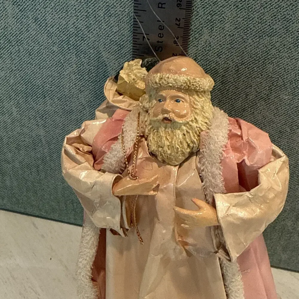 Vintage Silvestri Paper Mache' Santa Claus Pink Tree Topper Table Top 7